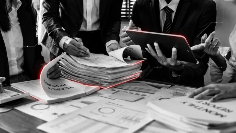 Equipo directivo analizando la diferencia entre riesgo operativo y contractual.